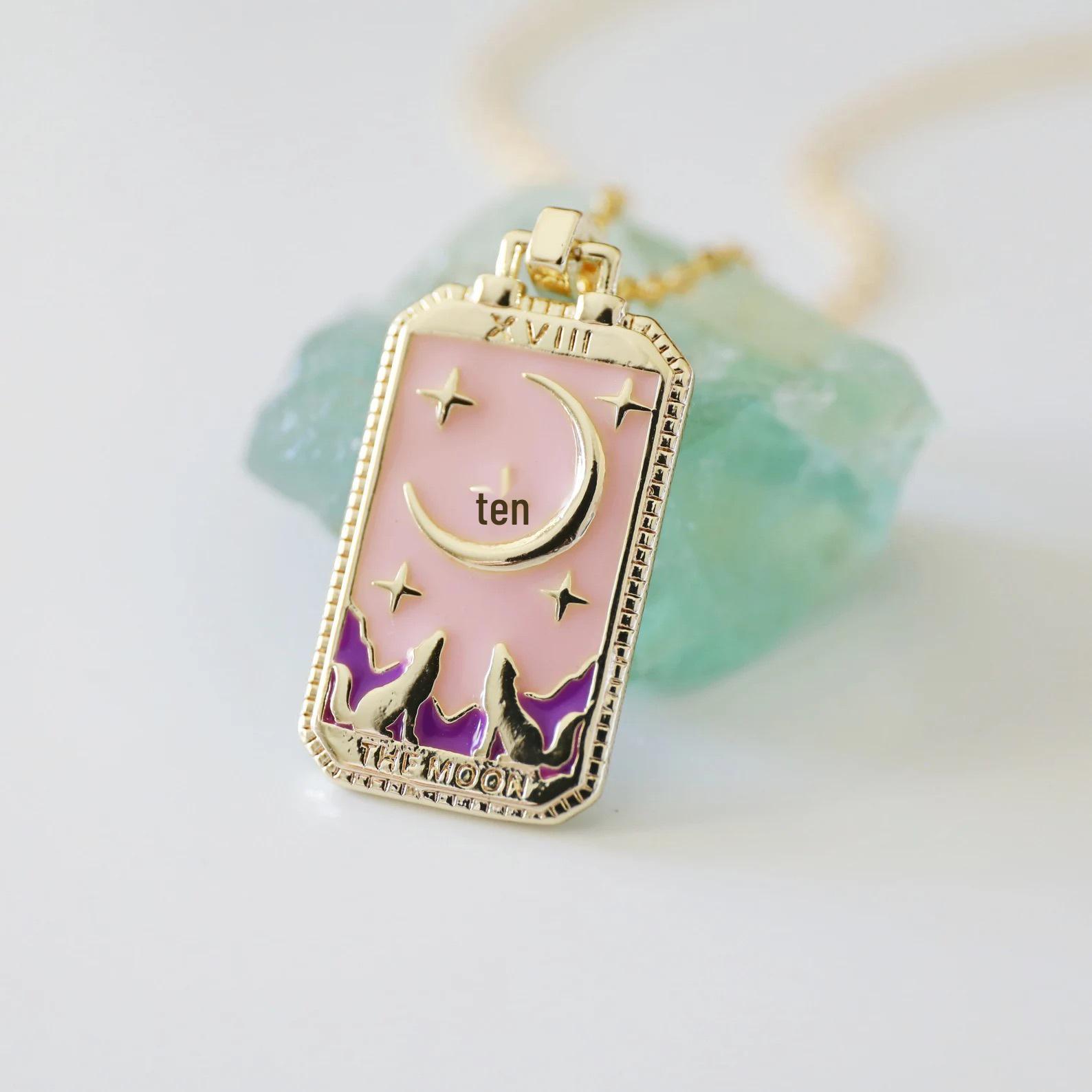 Colorful Enamel Tarot Card Necklace with Square Pendant on Copper Clavicle Chain