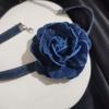 Big Flower Chokers Necklace Vintage Flower Necklace Neck Chain Blue Wide Denim Neckband Statement Jewelry for Womens