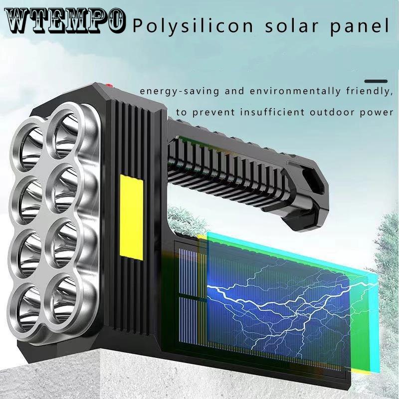 Solar Rechargeable USB Strong Light Flashlight Super Bright Led Flashlight Portable Searchlight Distant Light