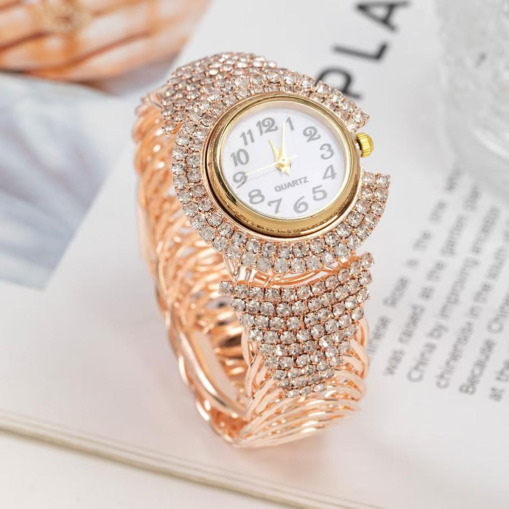 Damenuhr Voll Diamant Damen Uhr Vielseitig Freizeit Quarz Uhr Feiertagsuhr Armband