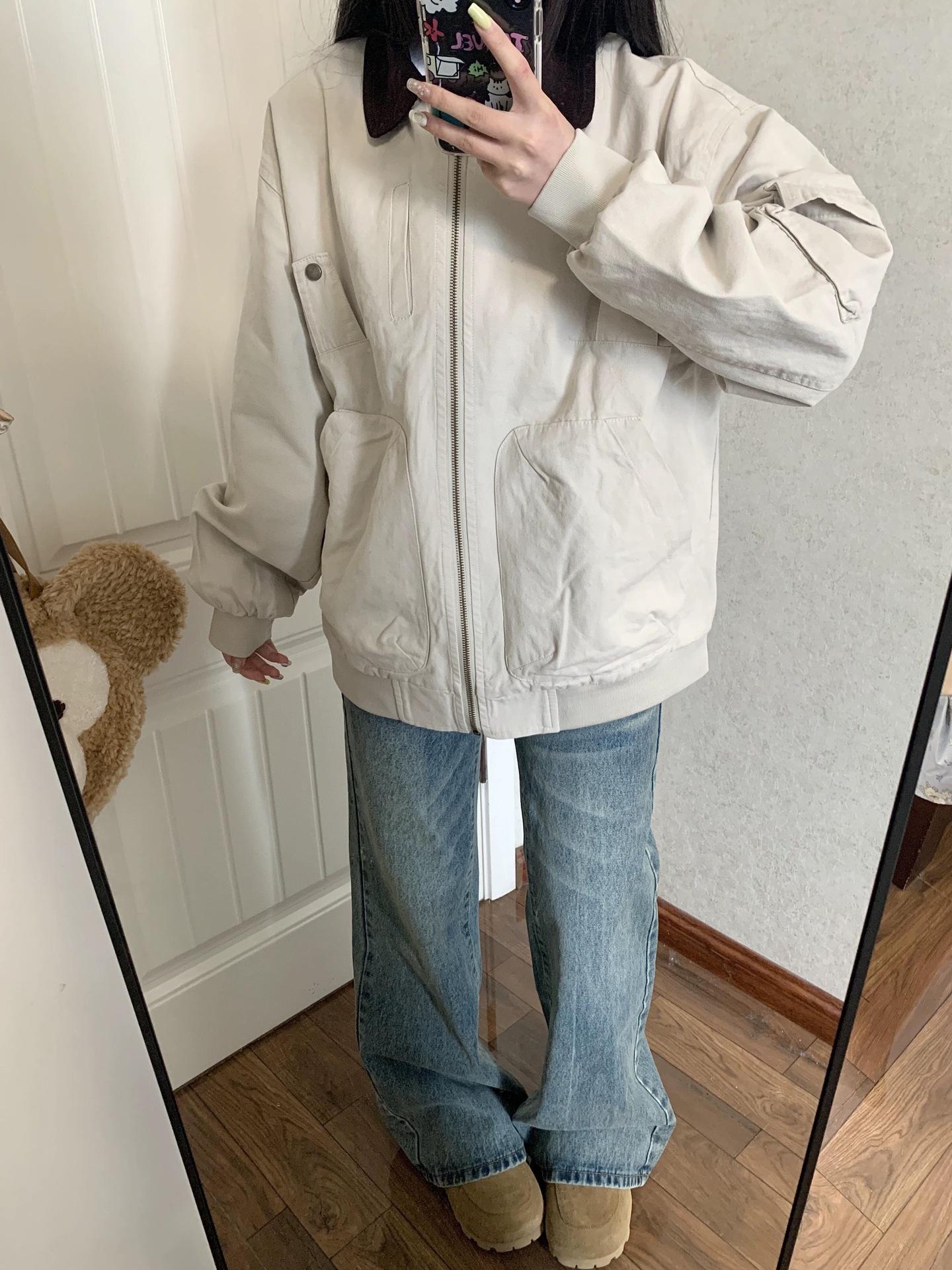 

Женская ретро рабочая куртка с лацканами - Универсальная и свободного кроя, Новинка осени 2025 S кремовый