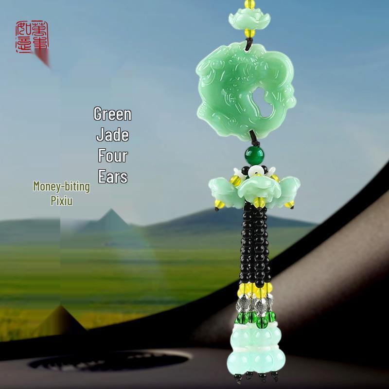 

Подвеска-зеркало из зеленого нефрита в форме лотоса и пиксю: Хрустальный автомобильный талисман для безопасной поездки Single Pendant + Gift Box