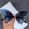 1pc-Luxury Diamond Butterfly Sunglasses for Women, Retro Frameless Oversized Sunglasses for Women