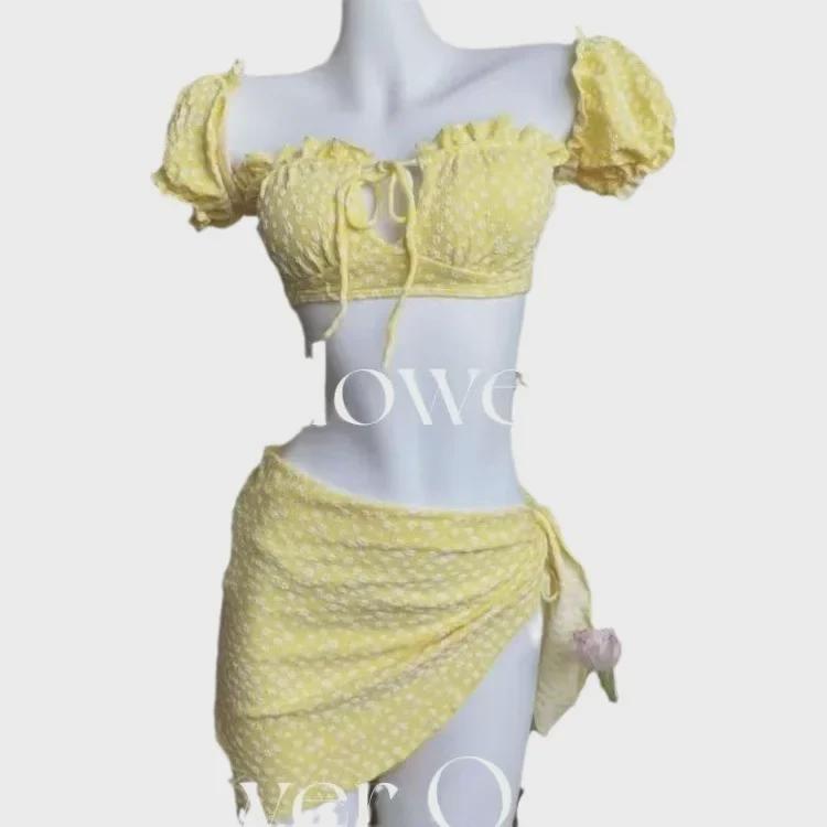 2024 Floral One-Shoulder Tube Top Swimsuit Set: Sexy Three-Piece with Split Skirt