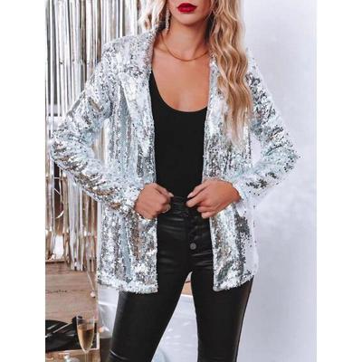 Women's Sequin Lapel Cardigan: European American Commuter Style, Long Sleeve Casual Suit Jacket