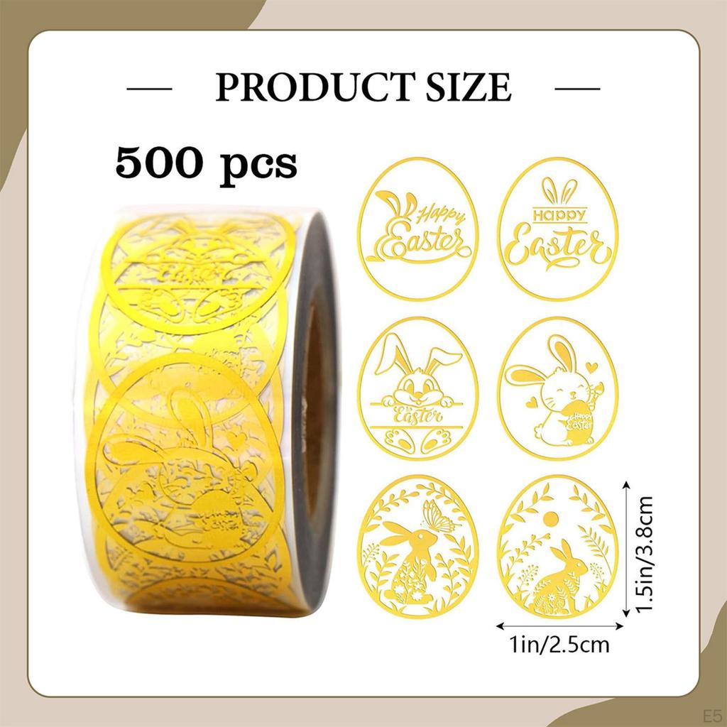 500 Pieces Easter Stickers Clear Gold Foil Design Self Sticky Bunny Gift Tags for