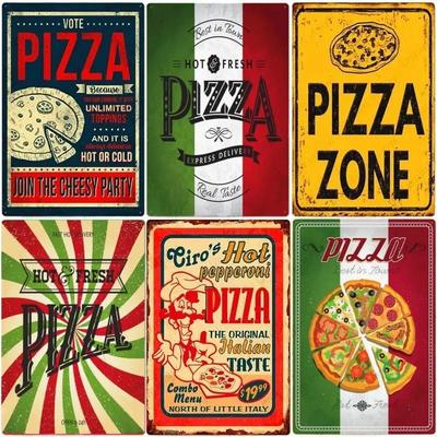 Ottimo cibo Targhe in metallo vintage Pizza Zone Targa Pub Bar Decorazione della casa Migliori poster fatti in casa Pizza italiana Piastra artistica da parete