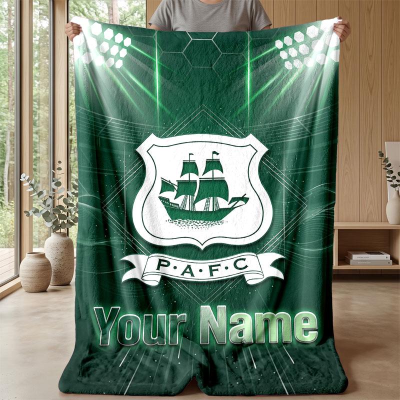 Coperta Flanella con Testo Nome Personalizzato Plymouth Argyle FC Logo Calcio Plaid Pile Personalizzato Regalo Speciale per Divano Camera da Letto Casa