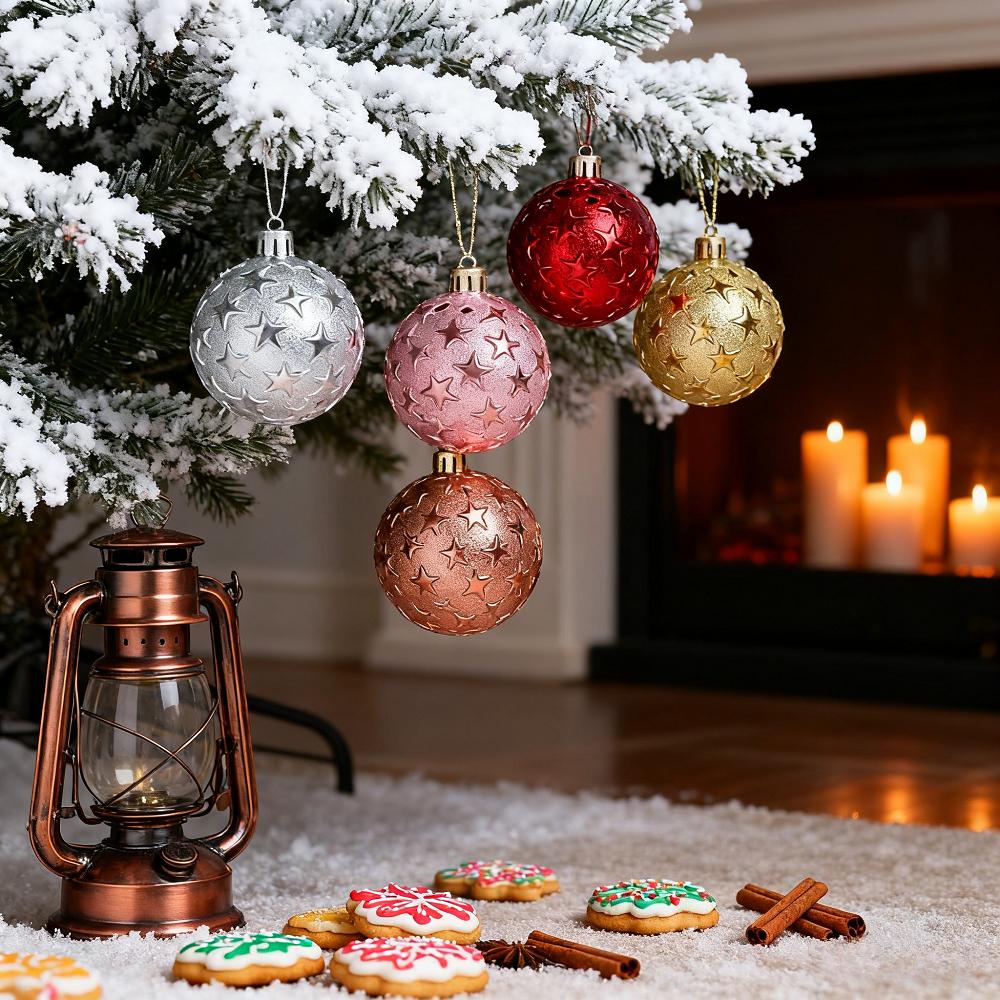 6pcs Sparkling Shatterproof Christmas, Plastic Star Tree Ornaments Hanging Pendants for Xmas Tree Home Party Festival Decoration