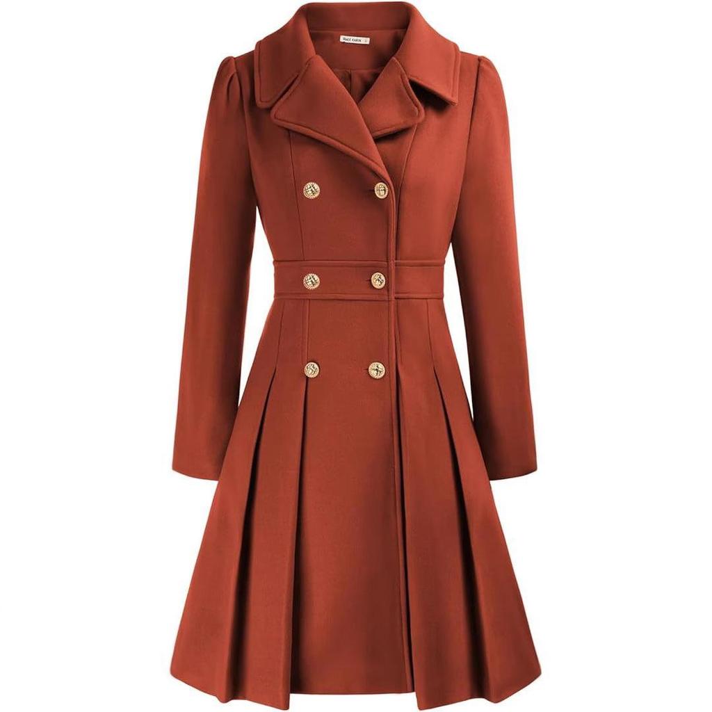 Pink Double Breasted Belted Trench Coat with Notch Lapel and Gold Buttons