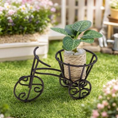 Draht-Zyklus-Pflanzgefäß mit künstlicher Pflanze, dekorativer Miniatur-Metall-Blumenständer für Modelle