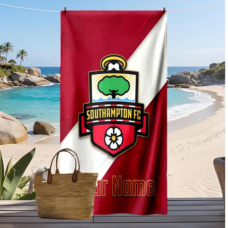 Southampton FC Personalized Printed Beach Towel Soccer Logo Support Custom Name Text Absorbent Towel For Sport Travel Special Gift