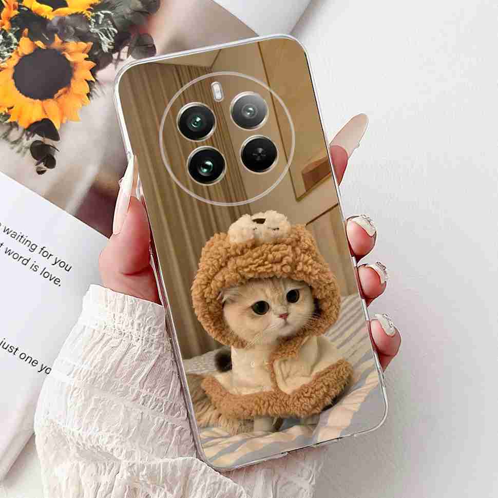 For Realme 12 Pro RMX3842 6.7" Summer Lotus Cute Cat Soft Silicone TPU Cover For Realme 12Pro+ 12Pro Plus RMX3840 Bumper Shell