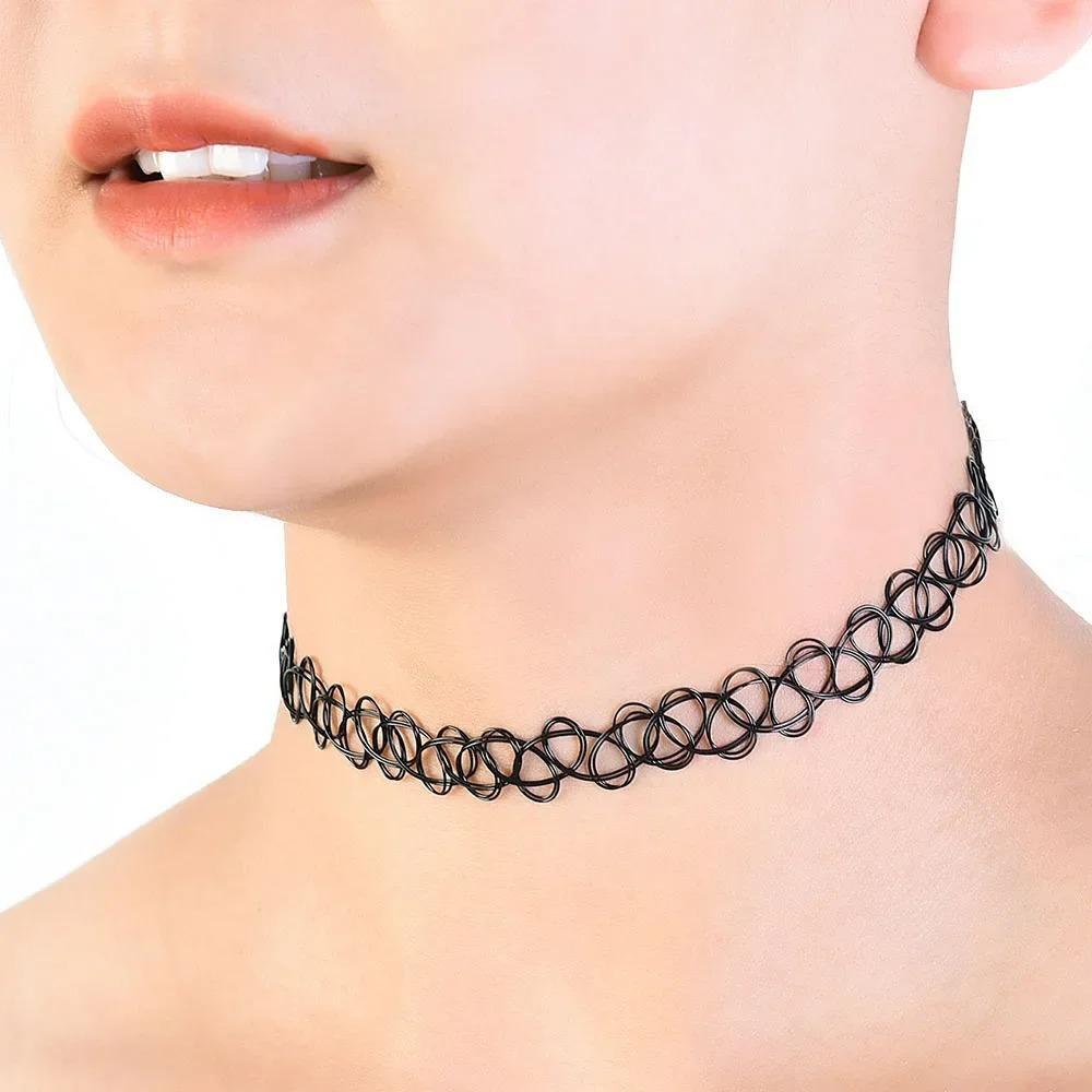 12Pcs Colorful Neck Tattoo Choker Elastic Women Necklace Punk Tattoo Choker Stretch Necklace Jewelry Girls Chokers Necklaces