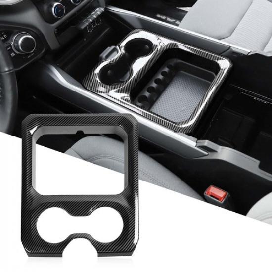 Central Water Cup Holder Panel Cover Trim for Dodge Ram 1500 + Carbon Fiber