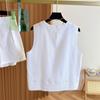 Summer 2025 Women's Chinese Style White Lace Cotton Linen Vest & Shorts Set