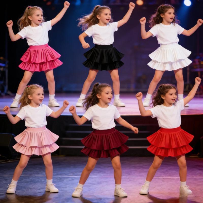 School Girls Dance Layered Tutu Skirt Elastic Waist Pleated Skirt Kids Performance Daily Wear Casual Party Outfit Ruffle Skirts