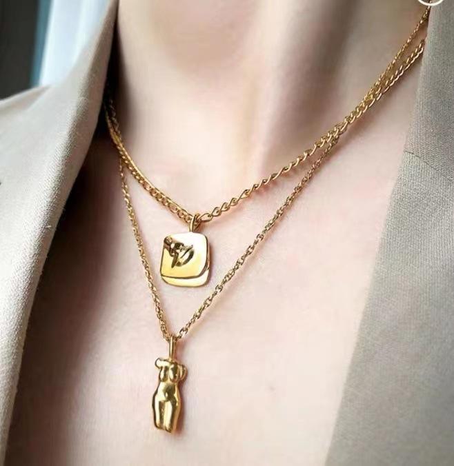 

ins холодная ниша абстрактный женский корпус титан сталь покрытая золотом 18 карат кулон ожерелье женский