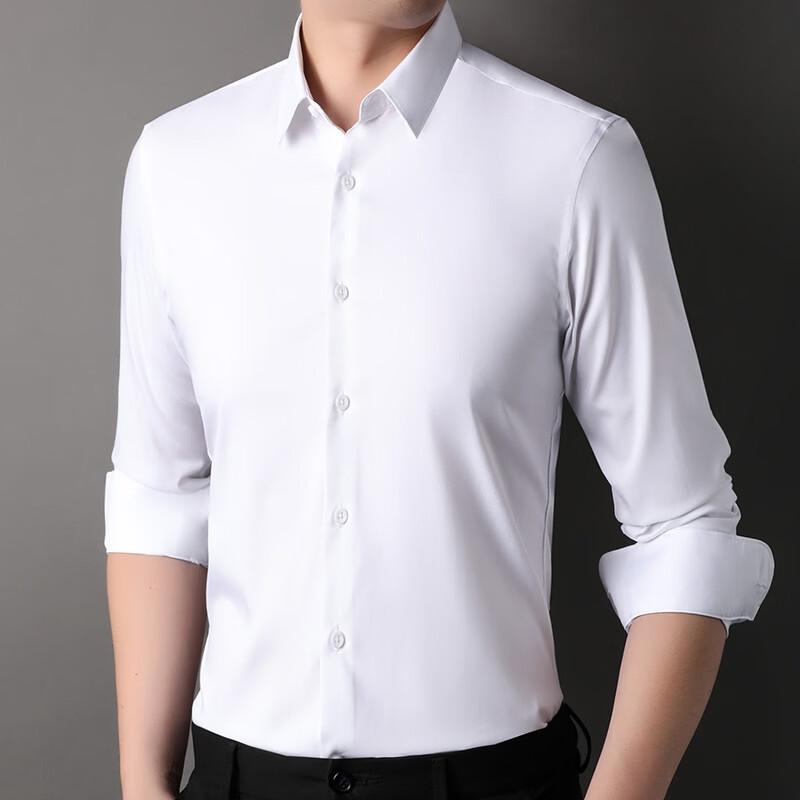 Hengyuanxiang Men's Silk Blend Business Casual Long Sleeve Shirt