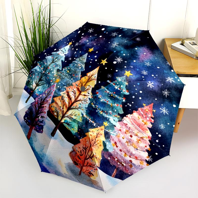 Christmas Tree pattern, automatic folding umbrella, portable and foldable design, 8 ribs, a Christmas or birthday gift.
