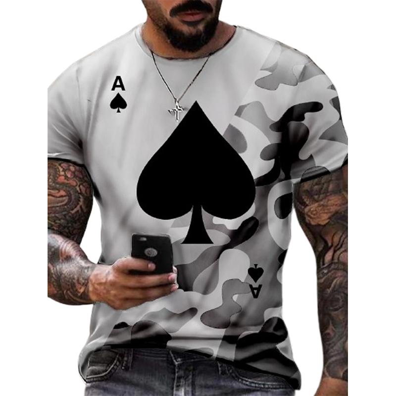 

Нова літня чоловіча модна футболка з особистим камуфляжем, чоловіча футболка з принтом «Піковий туз» 8XL білий