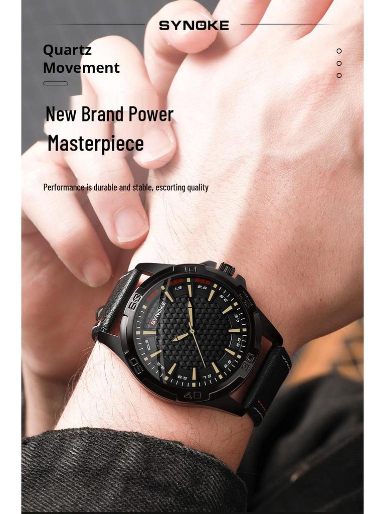 SYNOKE Retro Men's Quartz Watch, Alloy Case, Leather Strap - Fashion Sport Wristwatch, Ideal Student Gift