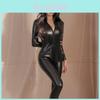 Tempting Black Full Body Latex Bodysuit With Long Sleeves And Zippered Design For Role Play And Cosplay
