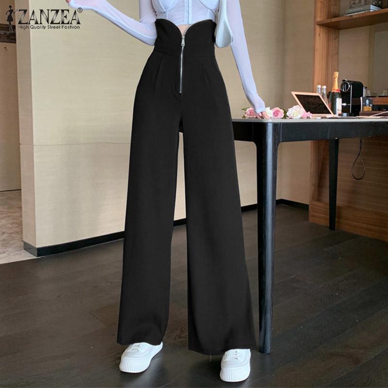 

ZANZEA Женская мода Высокая талия Молния Брюки Летние Свободные Повседневные Широкие Брюки