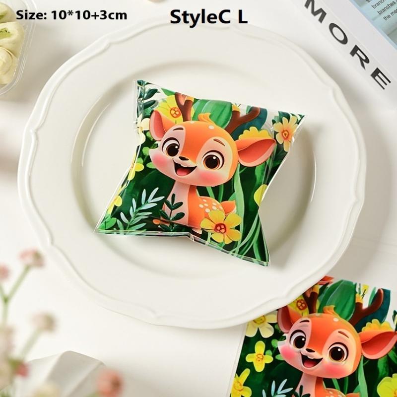 100 шт. Милый маленький пес, кошка, мультяшный узор, самозапечатывающийся упаковочный пакет, портативный пакет для печенья, снежинок, хрустящего печенья, самозапечатывающийся пакет