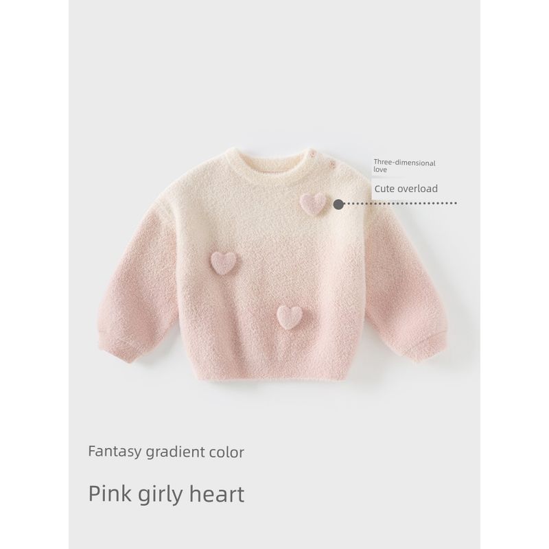 David Bella Kidsren's Sweater Pullover Warm Winter Clothing New Style Girls Sweet Gradient Pink Imitation Mink Velvet Top