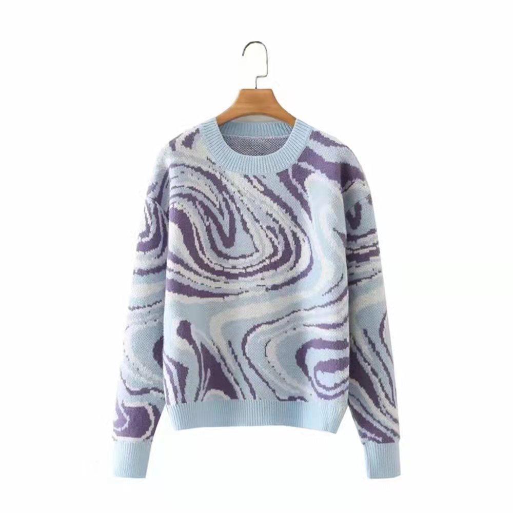 Aproms Элегантный зеленый вязаный свитер и пуловеры с принтом тай-дай для женщин, зимний теплый ребристый джемпер с длинным рукавом, женский тонкий топ L синий