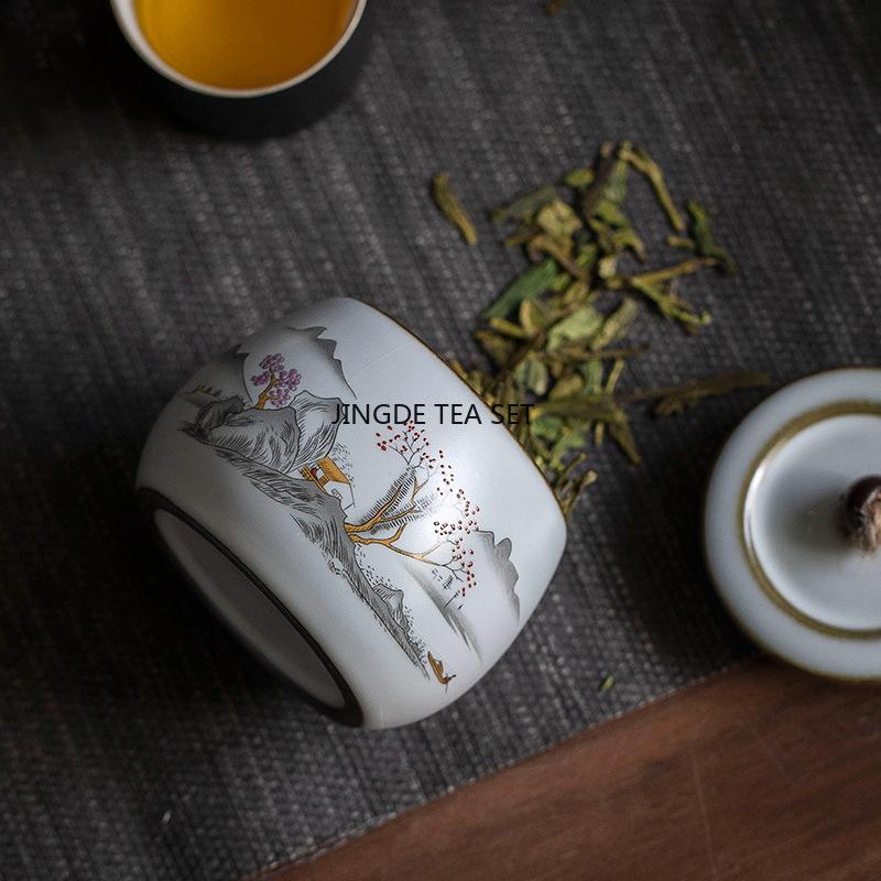 Ceramic Ru Kiln Tea Sealed Moisture-proof Jar Household Tea Storage Jar Retro Kung Fu Set Tea Storage Warehouse
