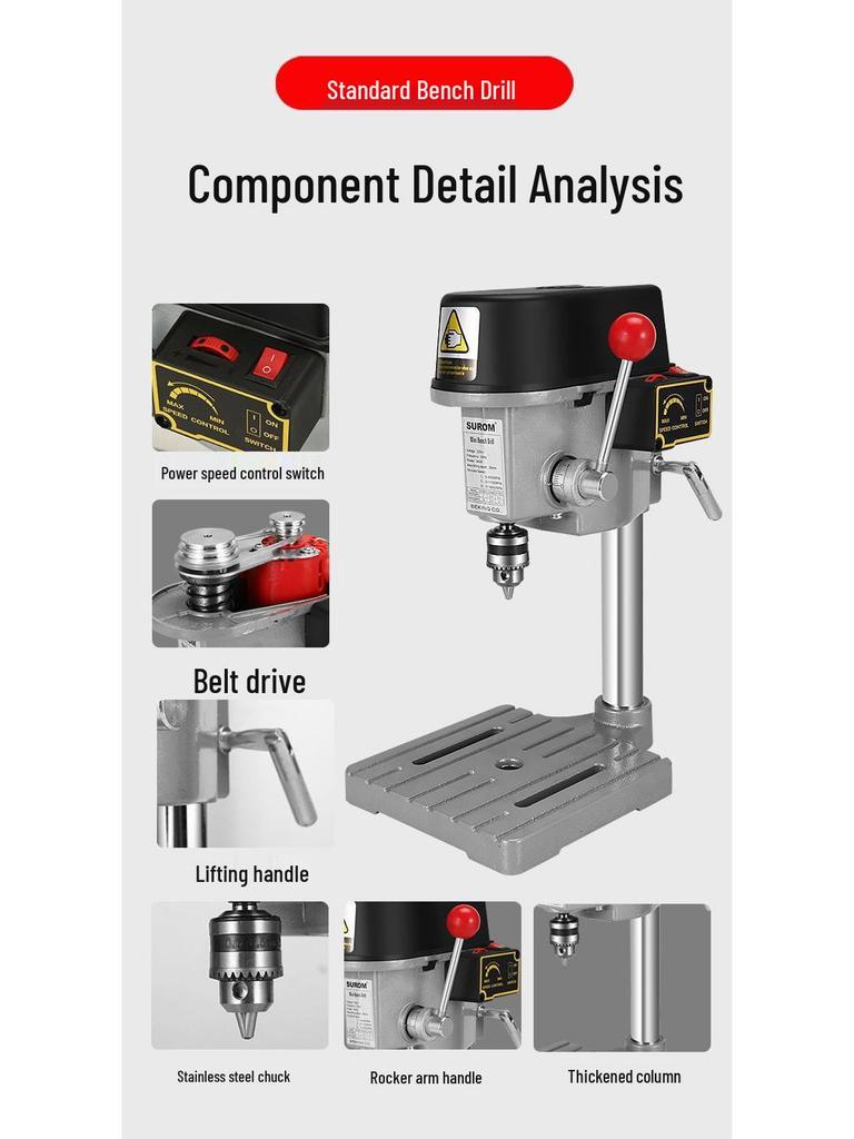 220V High-Power Multifunctional Bench Drill: Precision, Speed Adjustable, Small Electric Desktop Drilling & Milling Machine.