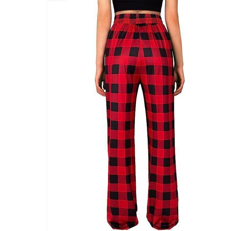 YYFS Women's Fashion Casual Plaid Print High Waist Trousers Pants & Capris