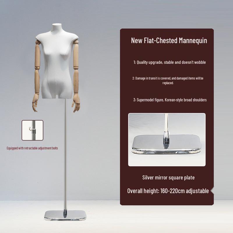 Korean Style Flat Body Female Mannequin with Wide Shoulders for Women's Clothing Display