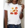 Single-piece Women's Printed Short-sleeve T-shirt, Trendy Printed T-shirt with Round Neck for Women, Featuring Papaya