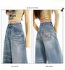 Women's Personalized Bamboo Pattern Light Blue Wide Leg Jeans - Trendy, Slimming, Loose Fit for Spring/Summer