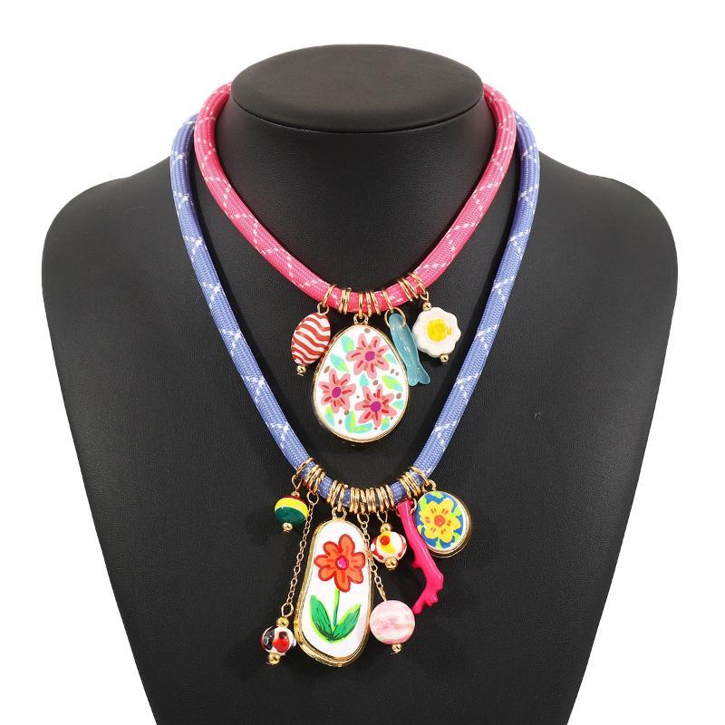 Able Bohemian Multi-Element Pendant Colorful Jewelry Gifts Collarbone Chain Cute Flower Rope Necklaces Beach