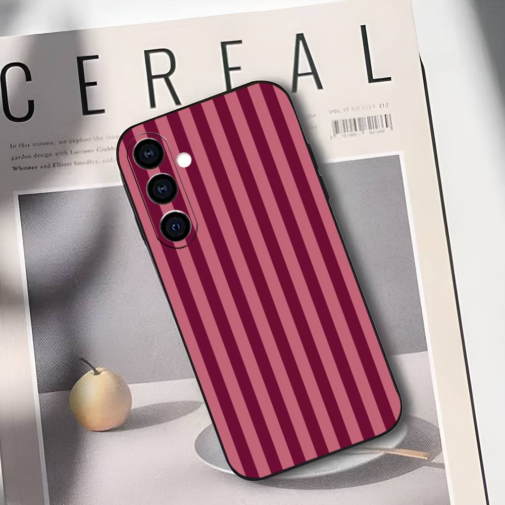 Bordeaux Weiß gestreiftes Muster Handyhülle Für Samsung Galaxy A73,A72,A71,A70,A53,A52,A51,Andere Weiche Schwarze Hülle