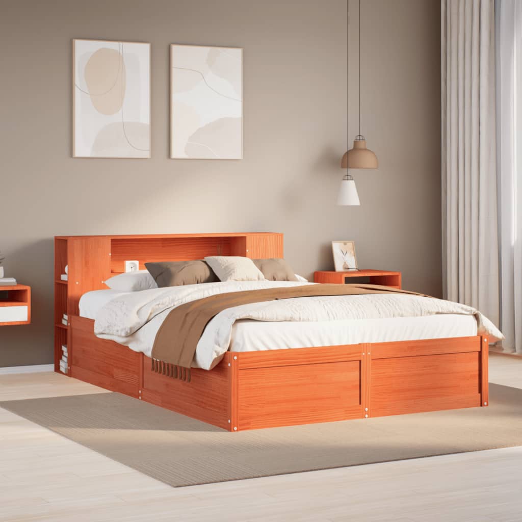 Vidaxl Bed Frame Without Mattress, Waxed Brown, 140X190 Cm, Solid Pine
