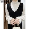 High-collar Padded Lace Bottoming Shirt Women High-end Temperament Thickened Within The Small Shirt French Mesh Blouse