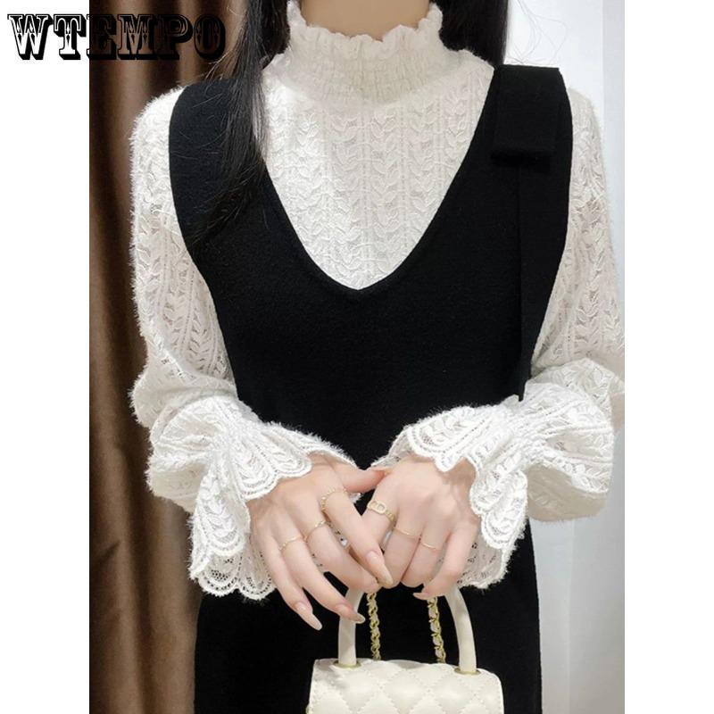 High-collar Padded Lace Bottoming Shirt Women High-end Temperament Thickened Within The Small Shirt French Mesh Blouse