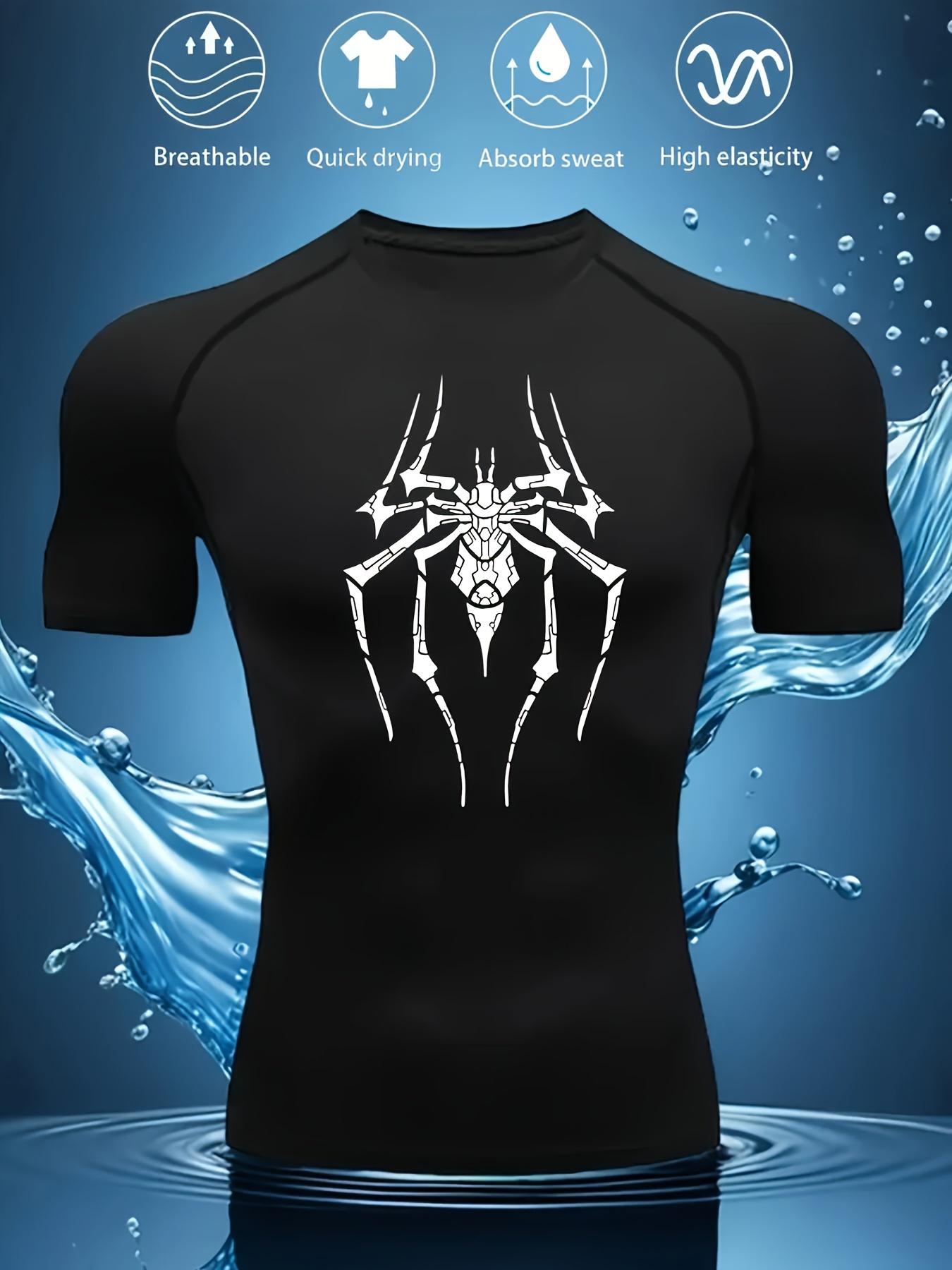 Men s White Spider Print Compression Rash Guard, Quick Dry Breathable Water Sports & Gym Workout Top S чёрный