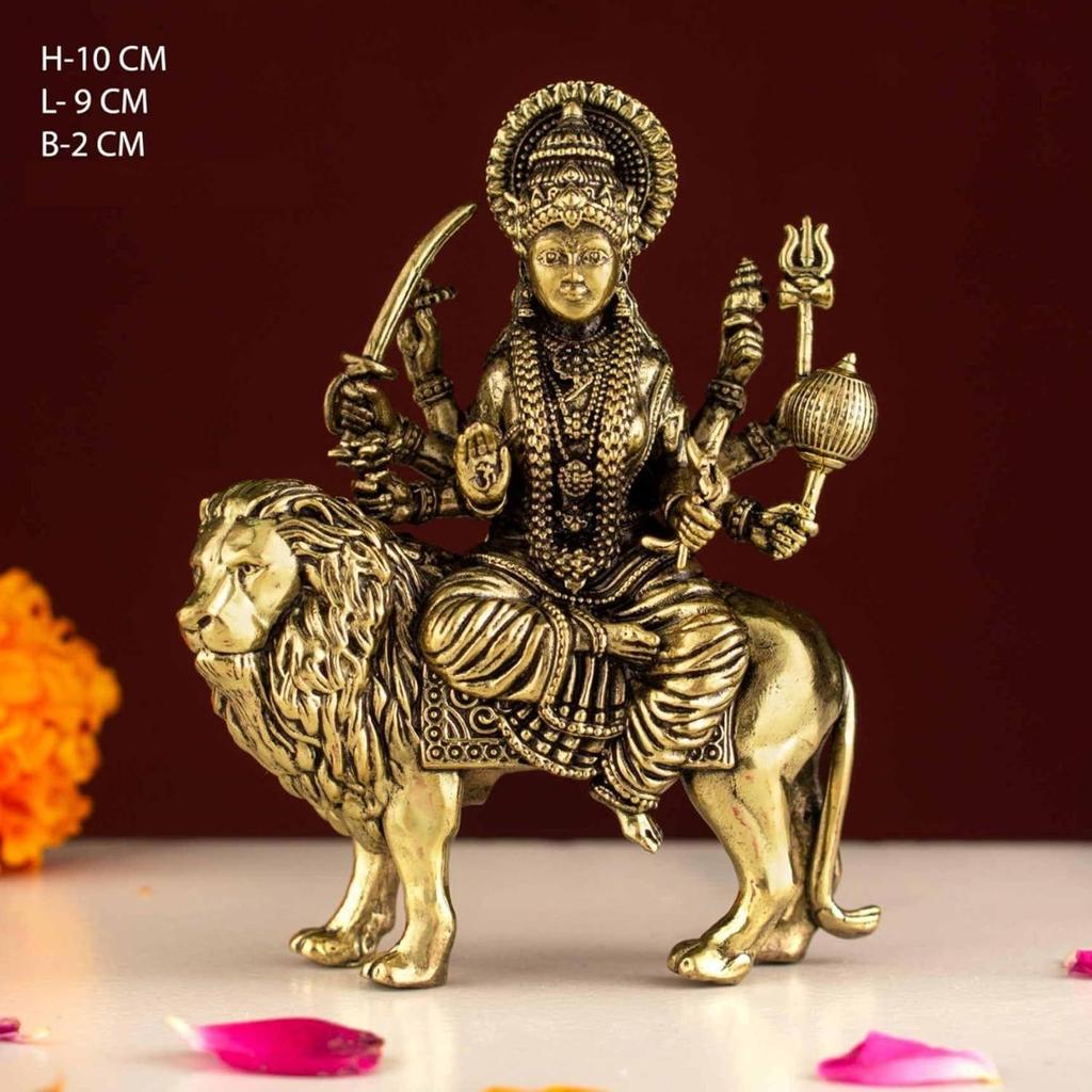 Brass Goddess Durga Maa Statue | 4" Maa Durga Idol Figurine Perfect for Worship and Blessings Gifting Purpose Sculpture