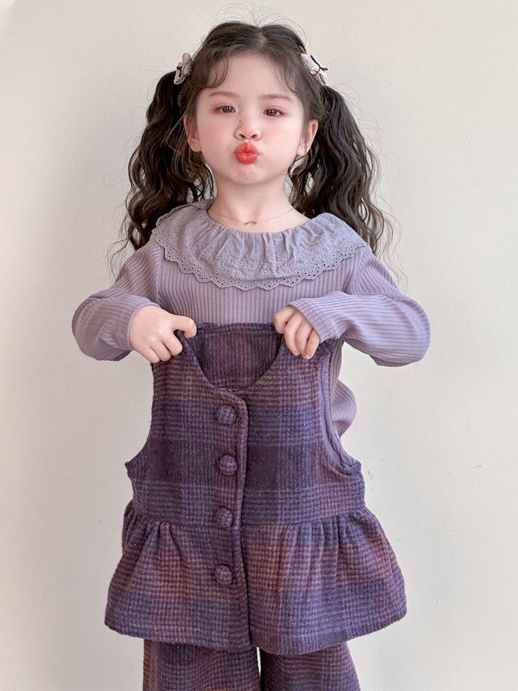 Girls' 2025 Spring Plaid Three-Piece Outfit - Korean-Style Fashion for Baby and Toddlers
