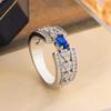 2026 Full Diamond Inlaid Blue Zircon Ring Women's Elegant Light Luxury Popular Fashion Jewelry Wedding Ring Accessories