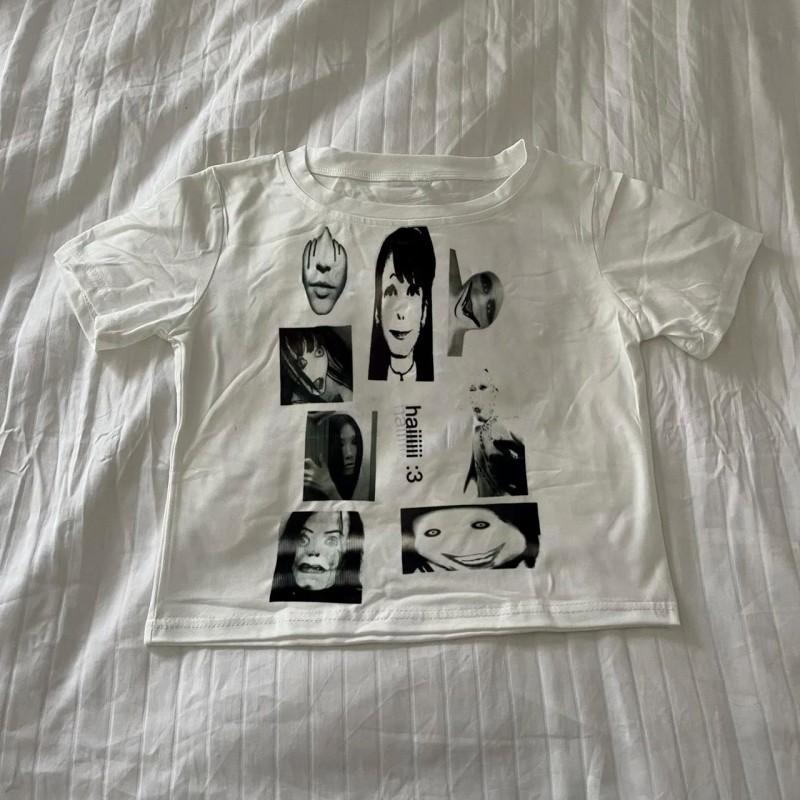 Vintage Gothic Print T-Shirt Loose Fit Unisex Round Neck Sleeveless Y2K Style
