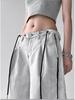 Unisex American Retro Patchwork Wide-Leg Gray and White Jeans - 2025 Summer Casual Loose Fit