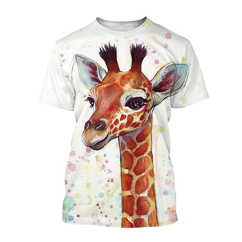 Funny Giraffe Pattern T-Shirt For Men Cute Animal 3D Printed T Shirts Summer Street Oversized Short Sleeve Tees Round Neck Tops