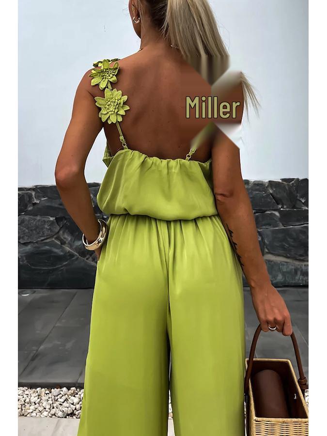 Evropská a americká jarní/letní kombinéza bez rukávů s kapsami - Ležérní volná dámská kombinéza na ramínka